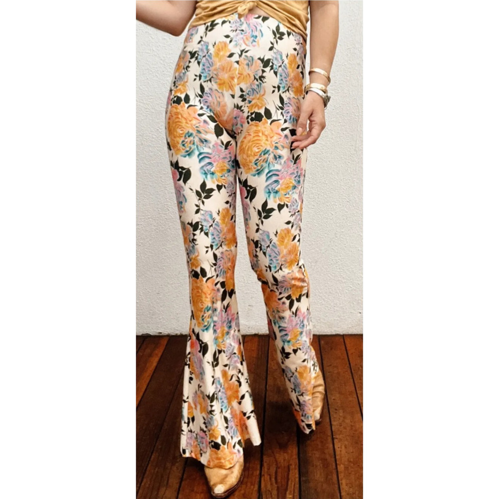 NEW Free People by Novella Royale The Janis Bell Bottoms Floral Yellow Blue XS